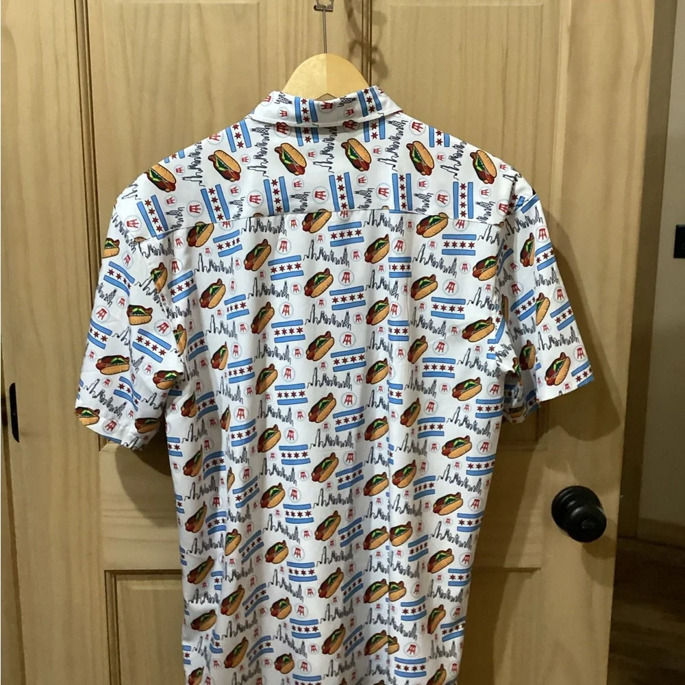 Barstool Sports White Graphic Hot Dogs Chicago Skyline Men's Shirt - Picture 5 of 6